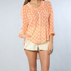 Free People Easy Rider Button Down Peach and Ivory